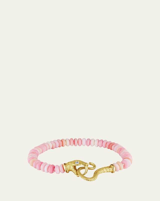 18K Yellow Gold Serpent Bracelet with Conch Shells and Diamonds